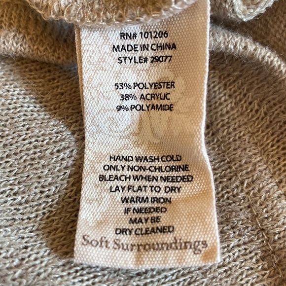 Soft Surroundings Women's Stone Tan Valentina Zip Long Sleeve Sweater V-Neck SZM - Picture 8 of 9